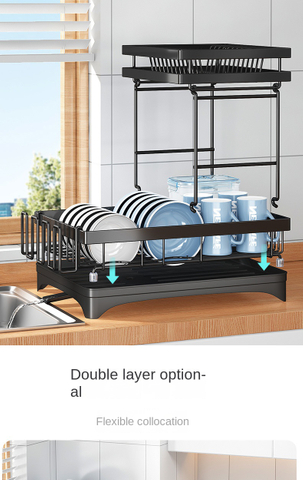 Kitchen Drainage Bowl And Dish Rack, Bowl And Dish Storage Rack, Detachable Water Guiding Double Layer Bowl And Dish Storage Rack, Chopsticks Rack