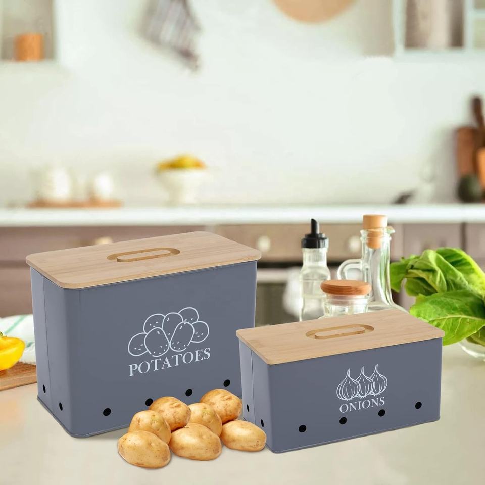 Potato Onion Garlic Storage Bin with Lid Set of 3 Potato Storage For Pantry Garlic Keeper For Counter