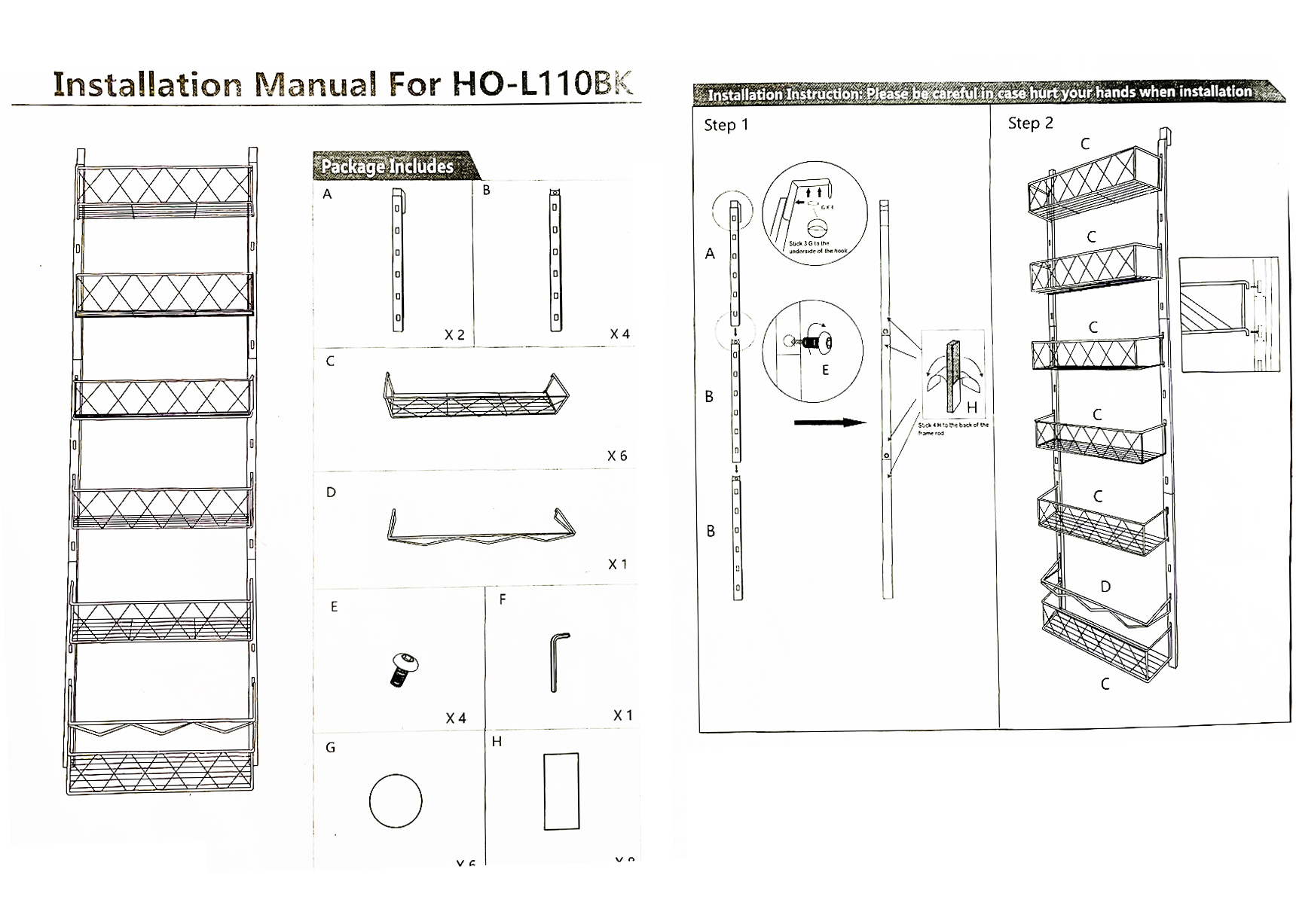 Home Multi-level Adjustable Basket Food Storage Room Organizing Rack with Detachable Space Saving Door Hanging Rack
