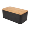 Kitchen Black Large Rectangle Wooden Bamboo Lid Storage Bin Cut Board Metal Bread Box Case