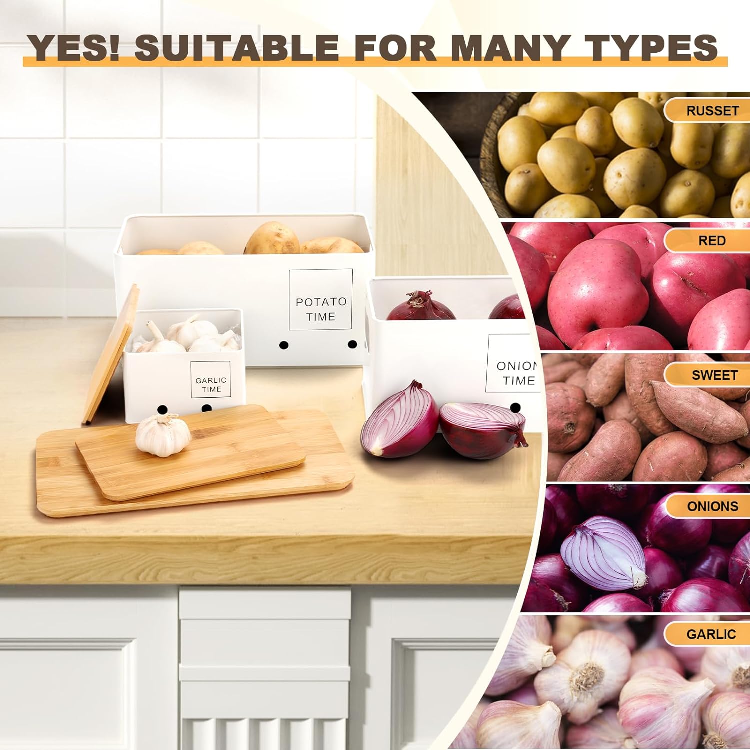 Potato Onion Garlic Storage Bin with Lid Set of 3 Potato Storage For Pantry Garlic Keeper For Counter