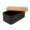 Kitchen Black Large Rectangle Wooden Bamboo Lid Storage Bin Cut Board Metal Bread Box Case