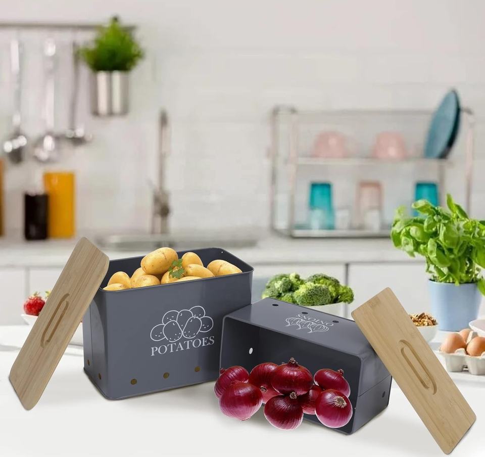 Potato Onion Garlic Storage Bin with Lid Set of 3 Potato Storage For Pantry Garlic Keeper For Counter