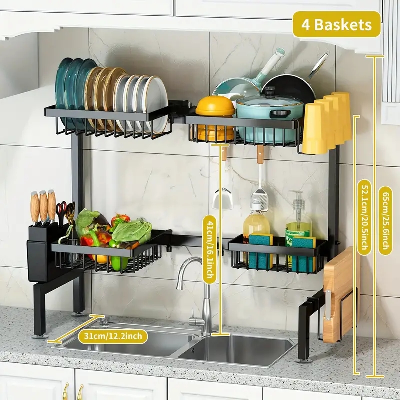 Kitchen's New Proposal for An Integrated Square Pipe Sink Rack, Retractable Drain Bowl And Dish Rack, Storage Rack, Countertop Storage Rack