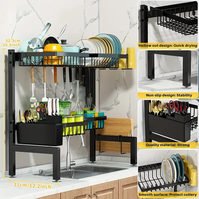 Kitchen's New Proposal for An Integrated Square Pipe Sink Rack, Retractable Drain Bowl And Dish Rack, Storage Rack, Countertop Storage Rack