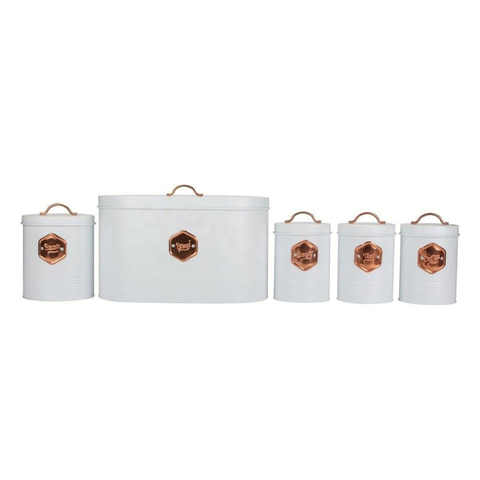 Galvanized Steel Set of 5pcs Coffee Tea Sugar Bread Biscuits Storage Can