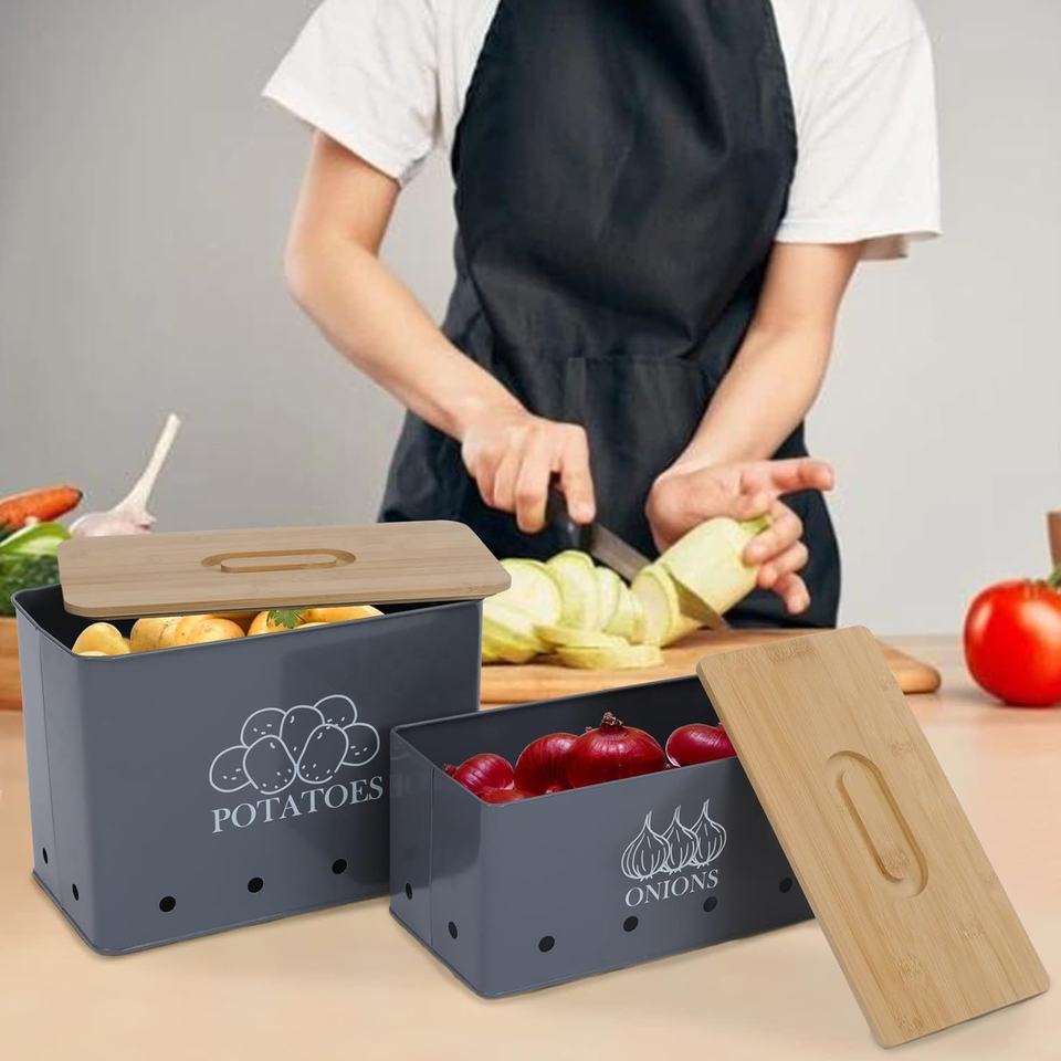 Potato Onion Garlic Storage Bin with Lid Set of 3 Potato Storage For Pantry Garlic Keeper For Counter